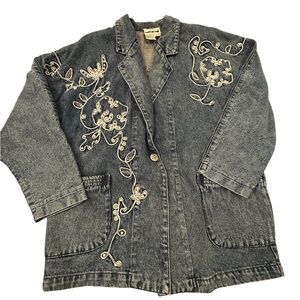 Jensen Vintage Embroidered Pearl and Beaded Denim Jacket